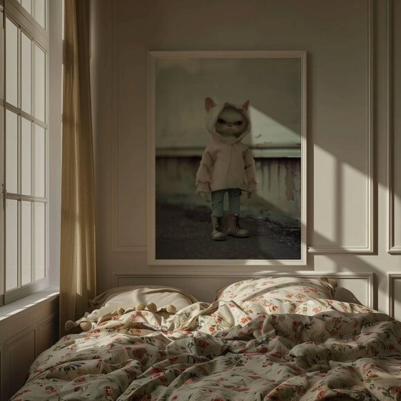 Original Cat with Hoodie Art Print + Digital Copy, Anthropomorphic Cat - Picture 7 of 10